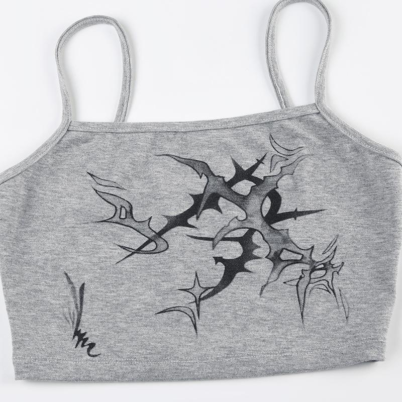 U neck print backless contrast cami top