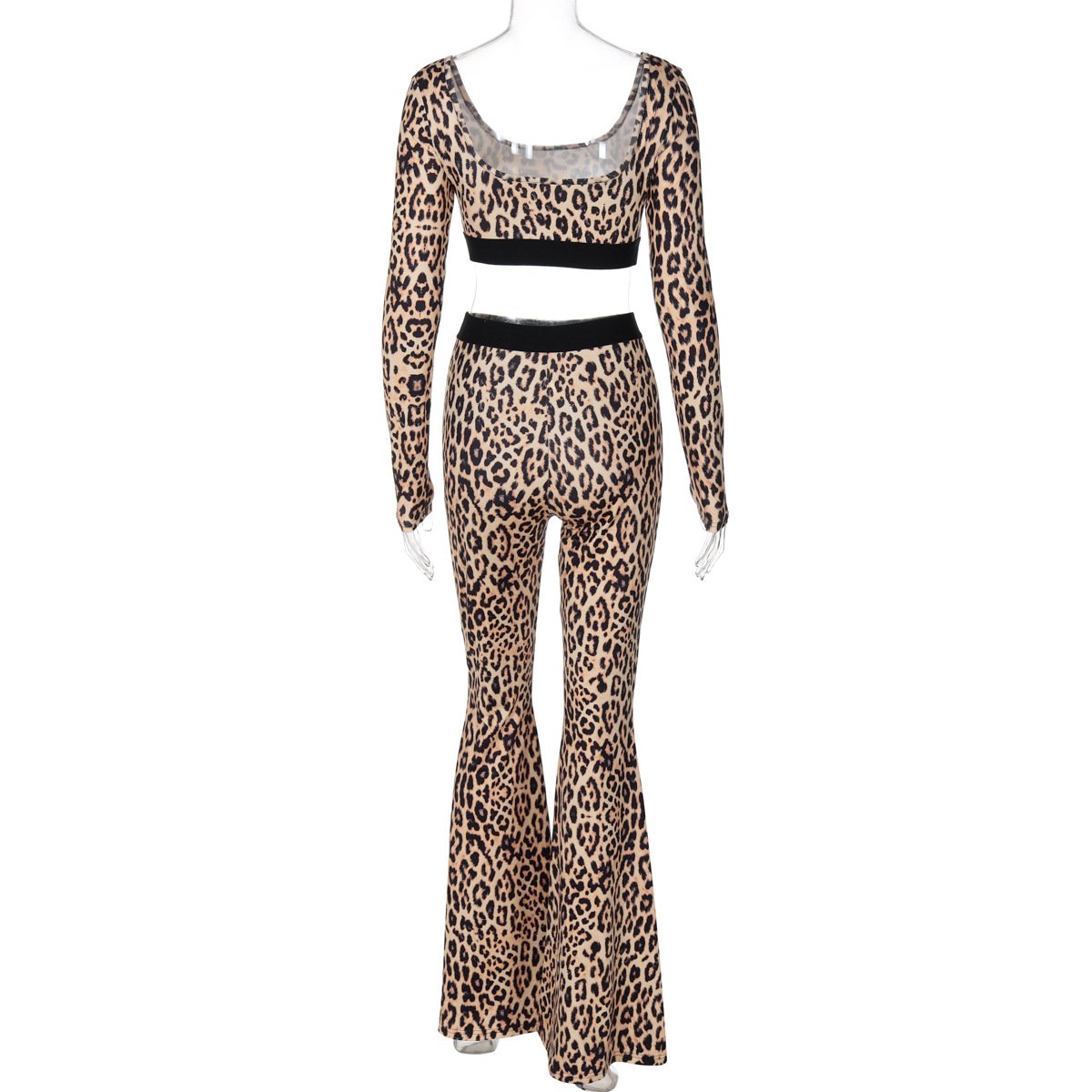 Leopard print u neck high rise pant set