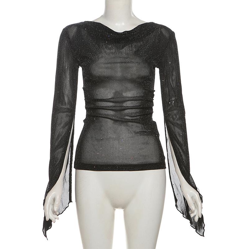 Long sleeve mesh glitter top