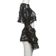 Long sleeve mesh ruffle crop short pant set