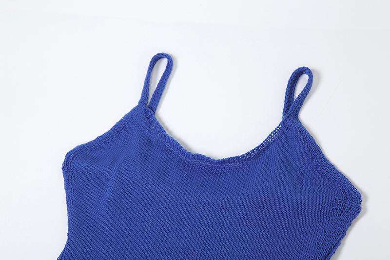 U neck knitted hollow out see through cami maxi dress