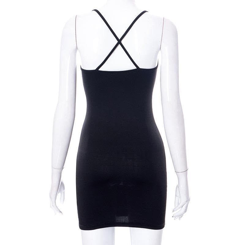Heart ring hollow out cross back dress  | black rave dress  | black rave dress