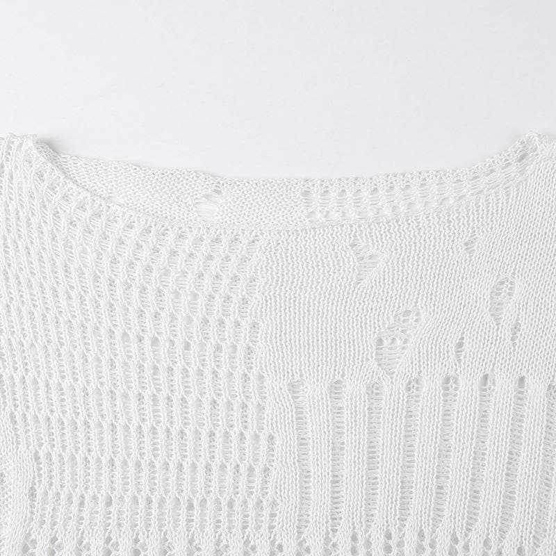 Crochet long sleeve solid hollow out cut out top