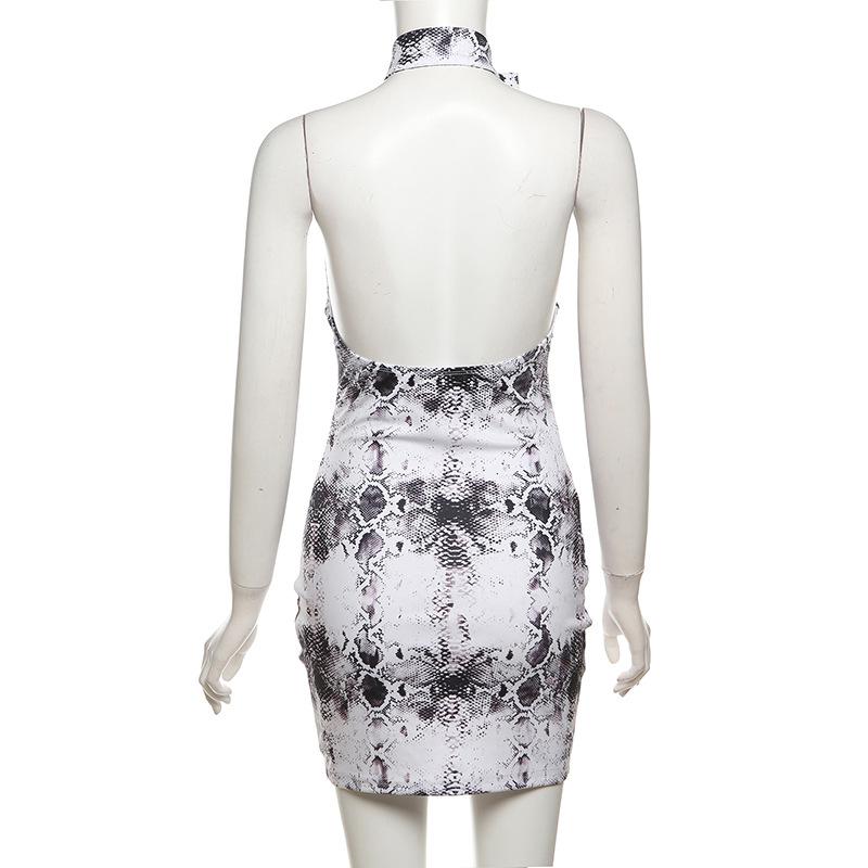 Halter snake print buckle backless mini dress