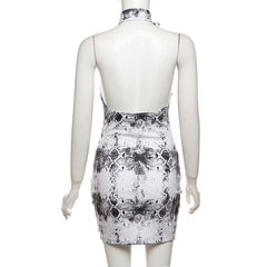 Halter snake print buckle backless mini dress