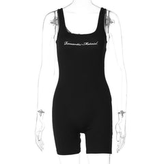 Sleeveless u neck letter print tank romper