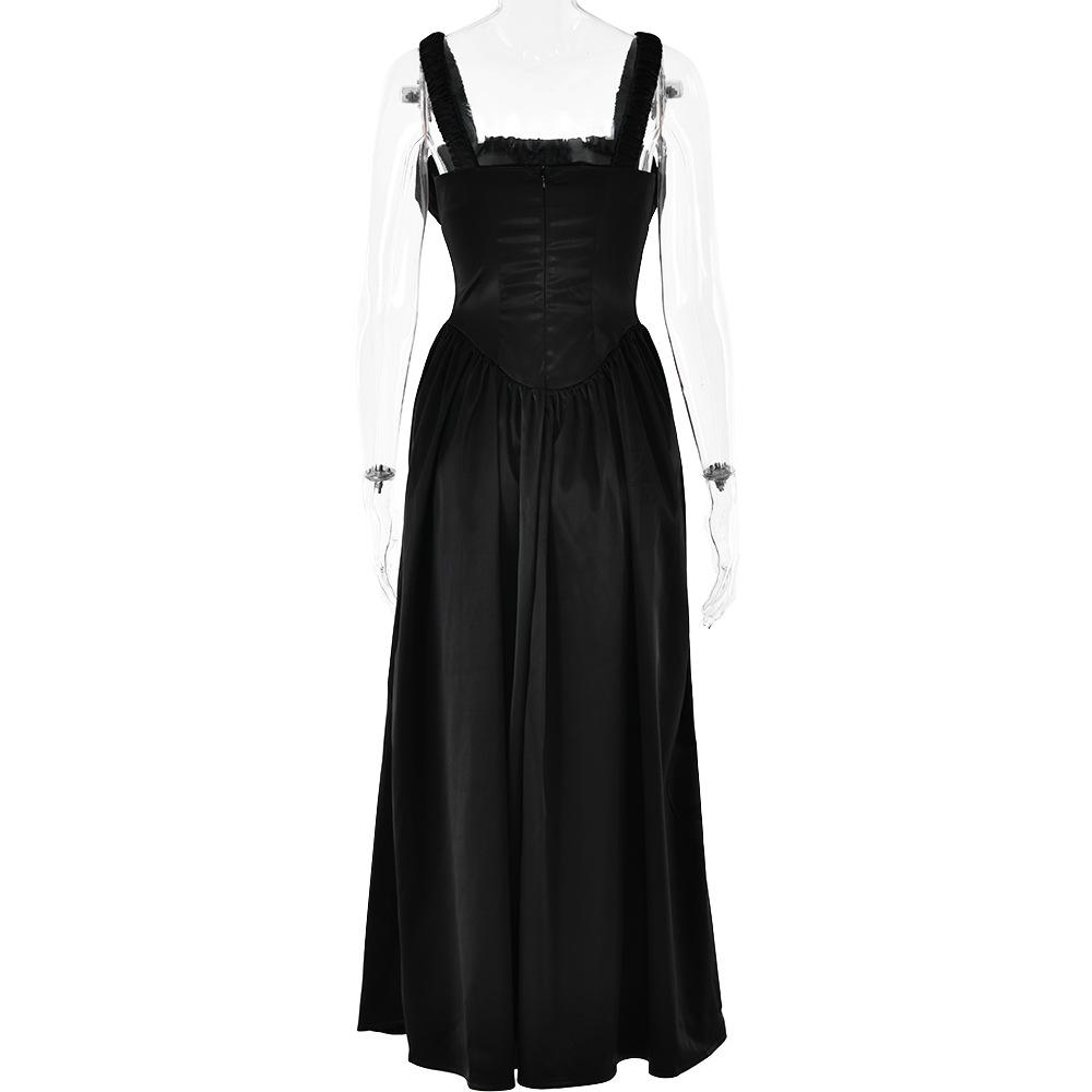 Ruched corset zip-up satin cami maxi dress