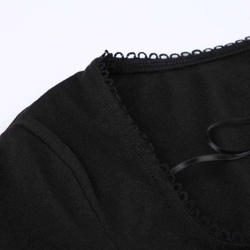 Self tie long sleeve square neck solid top
