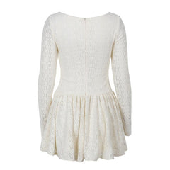 Long sleeve sweetheart neck bowknot lace mini dress