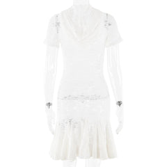 Short sleeve hoodie lace see through mini dress
