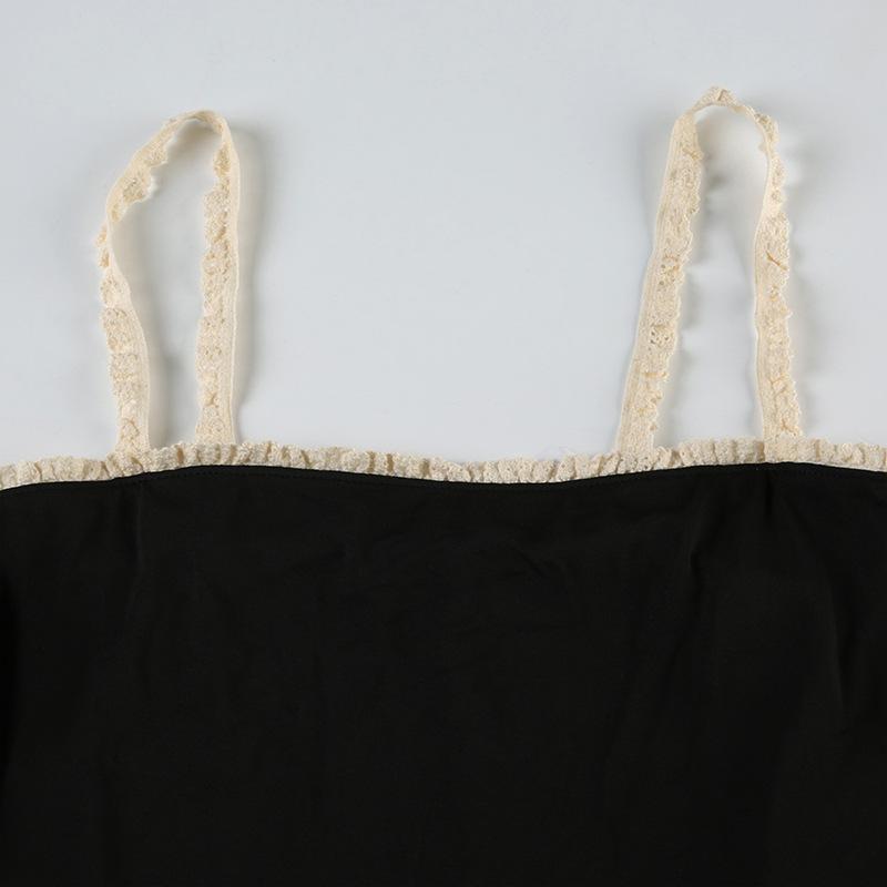 Lace hem backless cami bodysuit