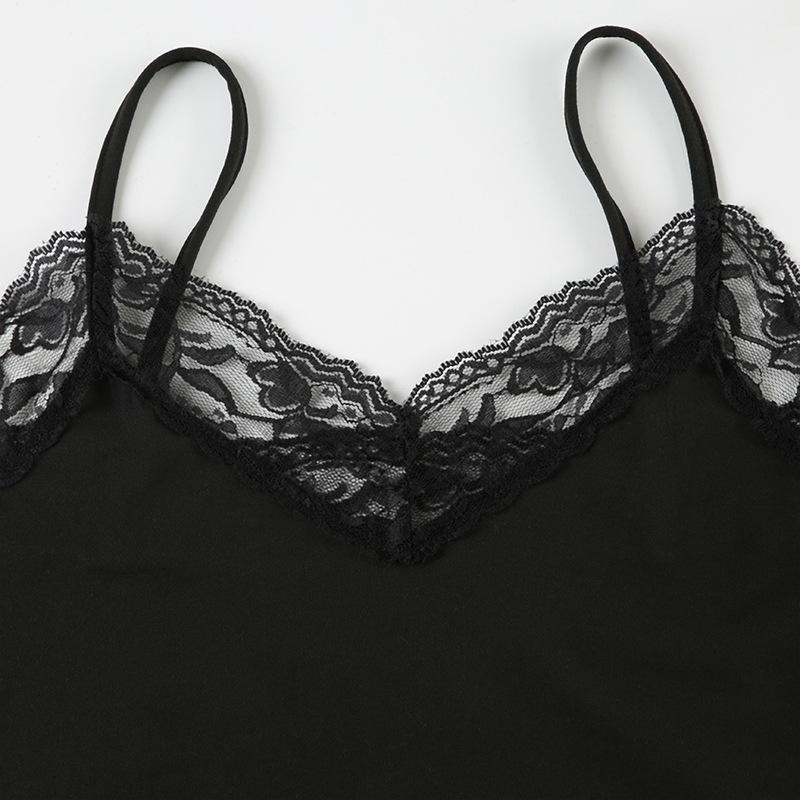 Lace hem bowknot cami bodysuit