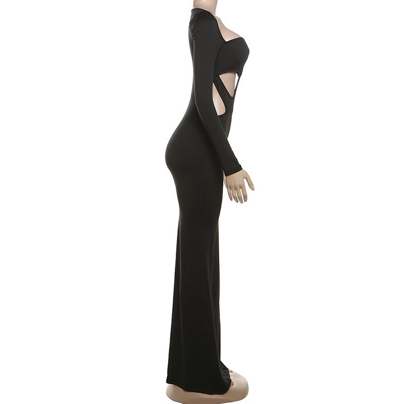 Long sleeve u neck hollow out maxi dress