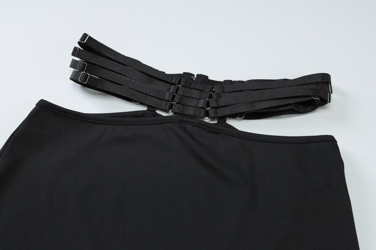 Long sleeve v neck adjustable o ring mini skirt set