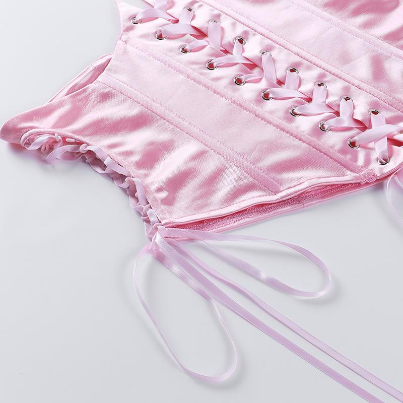Lace up self tie solid corset top