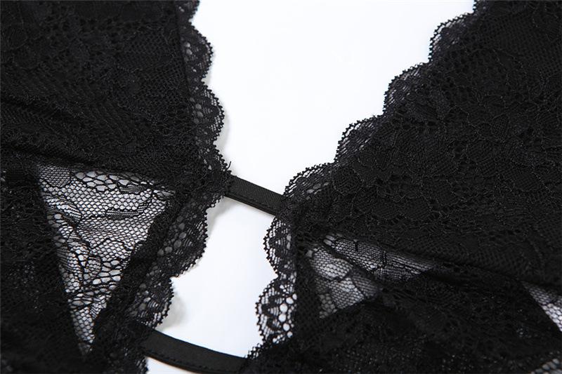 Halter deep v neck patchwork lace ruffle mini skirt set