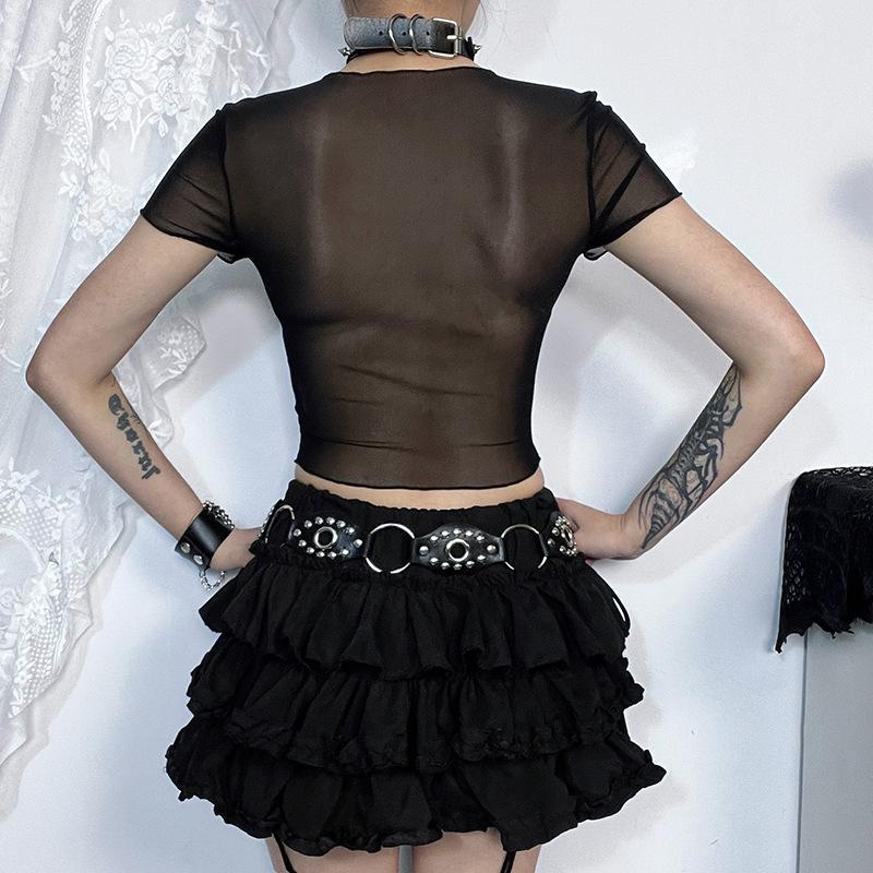 Round neck short sleeve butterfly pattern beaded crop top