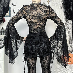 Long sleeve v neck lace top