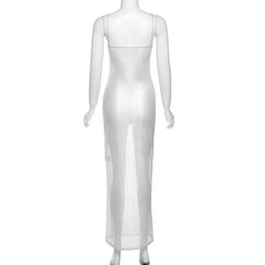 Sheer mesh see through backless solid cami maxi dress  | samba dress