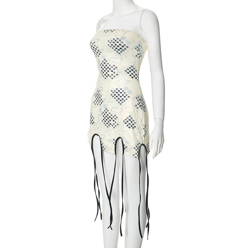 Print tassels slit tube mini dress