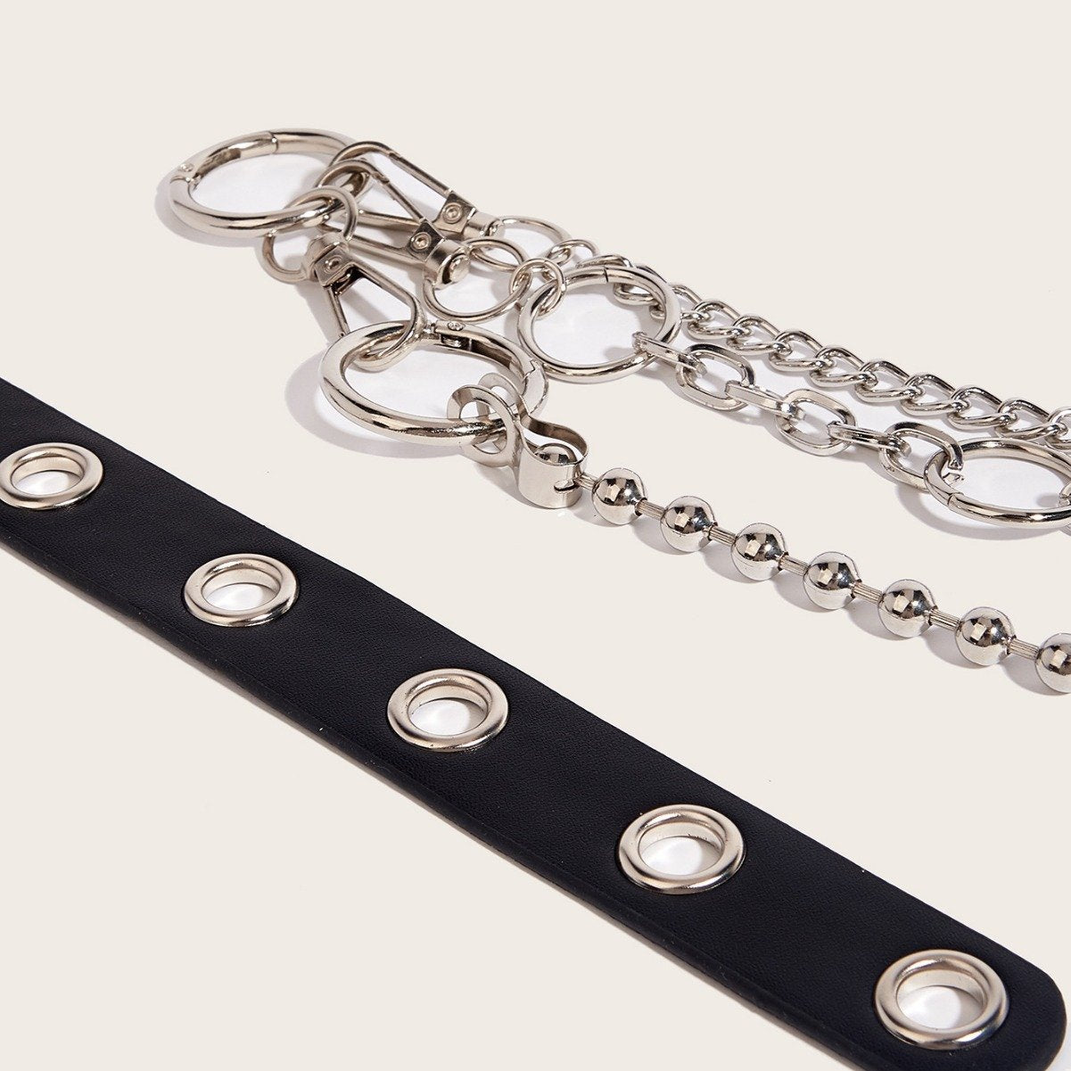 O ring PU leather beaded layered waist chain
