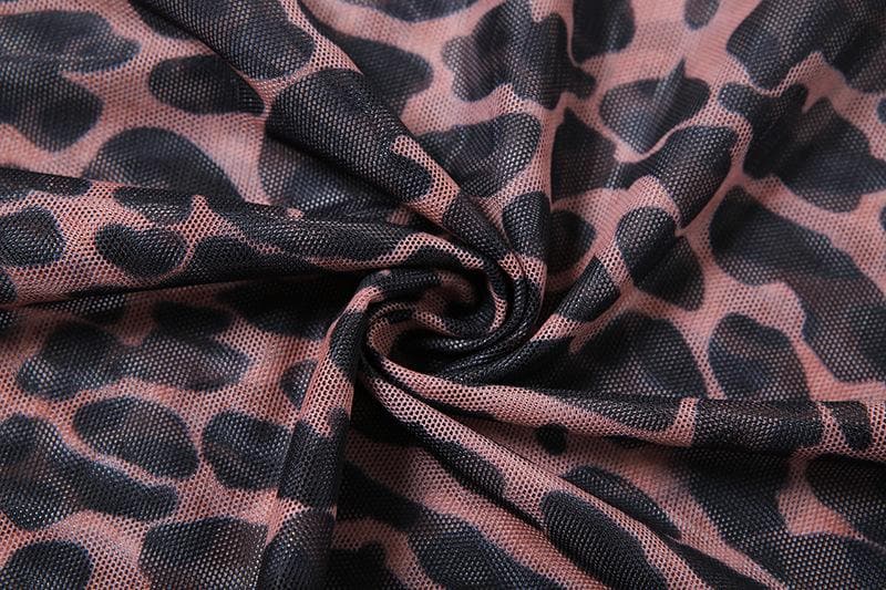 Sheer mesh leopard print contrast see through self tie backless mini dress  | samba dress