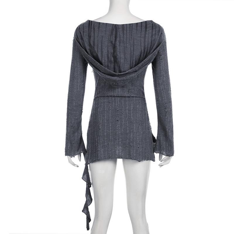 Hoodie long sleeve ruffle top