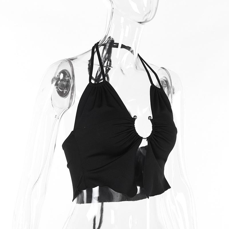 Halter ruched solid self tie crop top