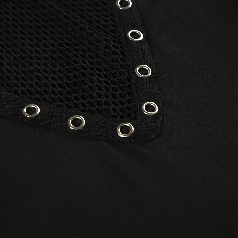 Long sleeve cross front hollow out fishnet patchwork top