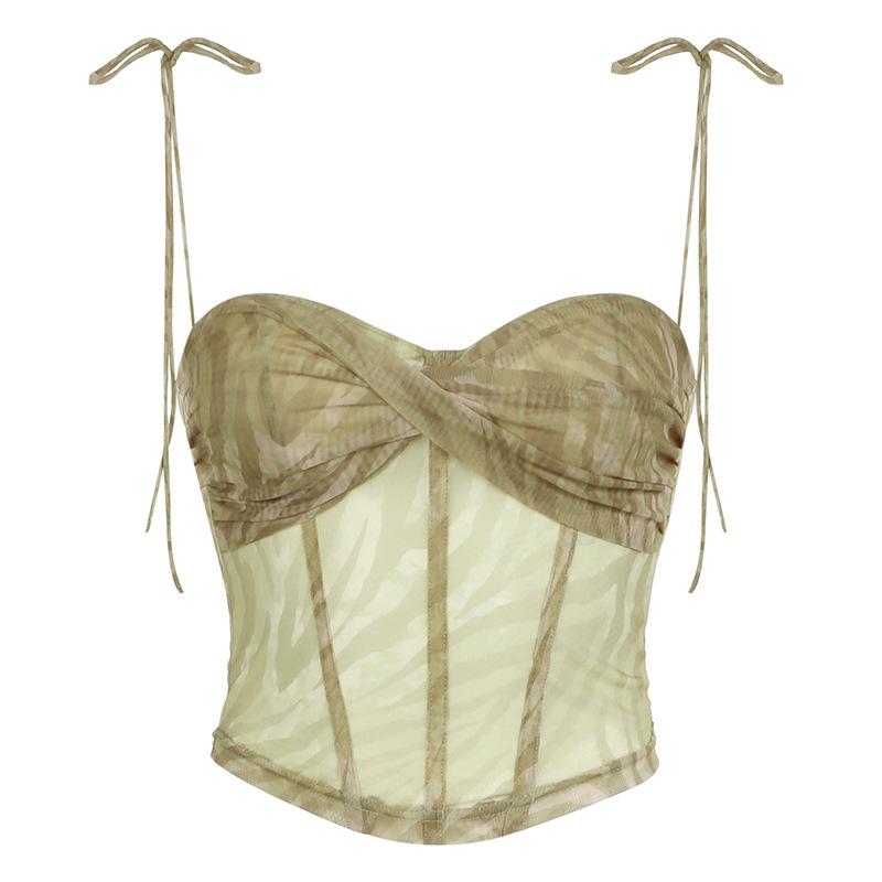Bustier spaghetti strap zebra print mesh cami top