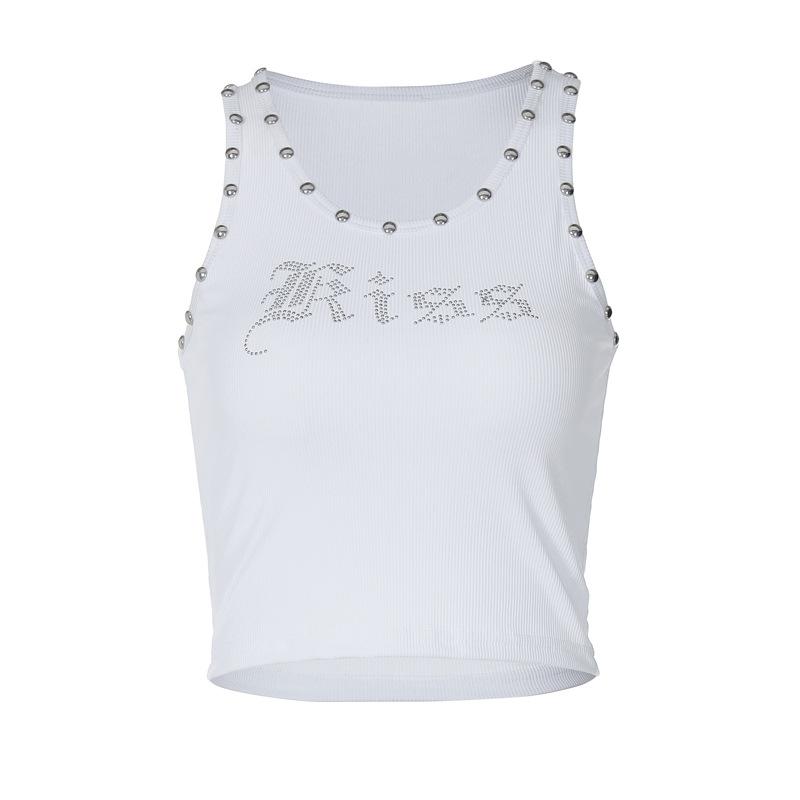 U neck beaded ribbed "kiss" pattern tank top