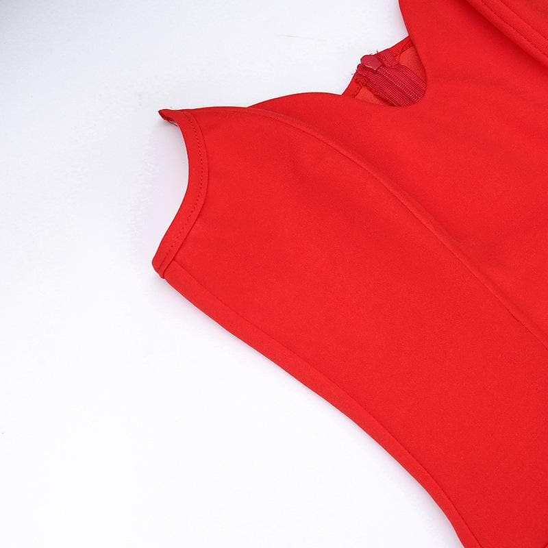 Zip-up solid v neck backless slit tube maxi dress  | red tango dress