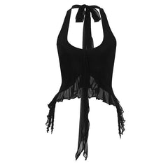 Halter ruffle u neck backless solid top