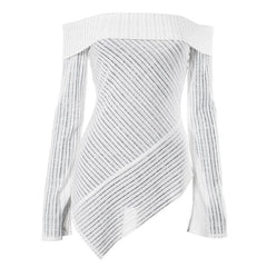 Off shoulder long sleeve textured irregular solid top