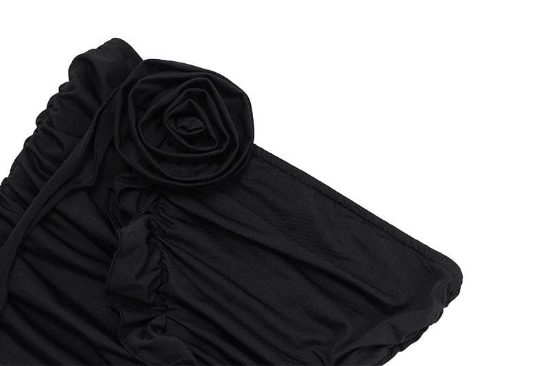 Flower applique solid halter ruched tube crop top