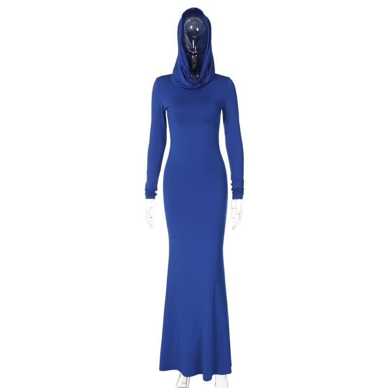 Hoodie long sleeve ruched solid maxi dress  | red tango dress
