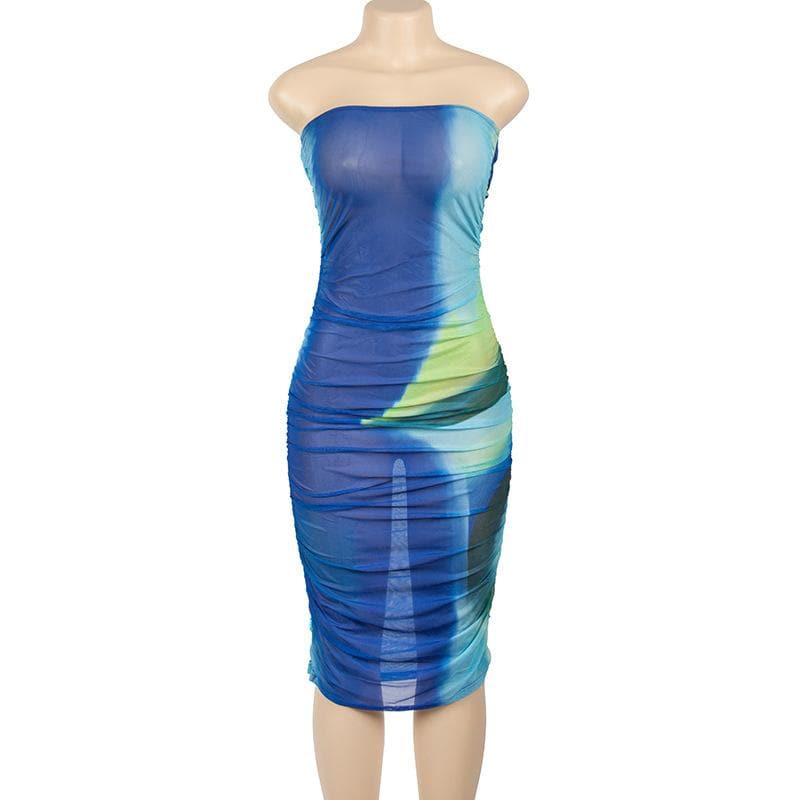 Sheer mesh see through backless contrast tube midi dress  | samba dress