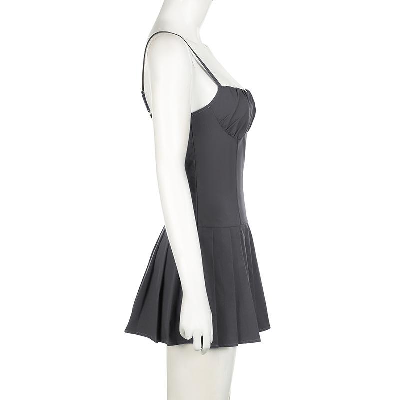 Sweetheart neck ruched pleated zip-up cami mini dress