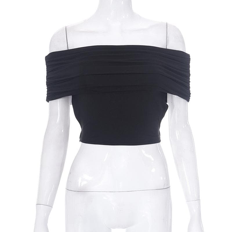 Ruched solid off shoulder hollow out backless crop cut out top