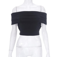 Ruched solid off shoulder hollow out backless crop cut out top