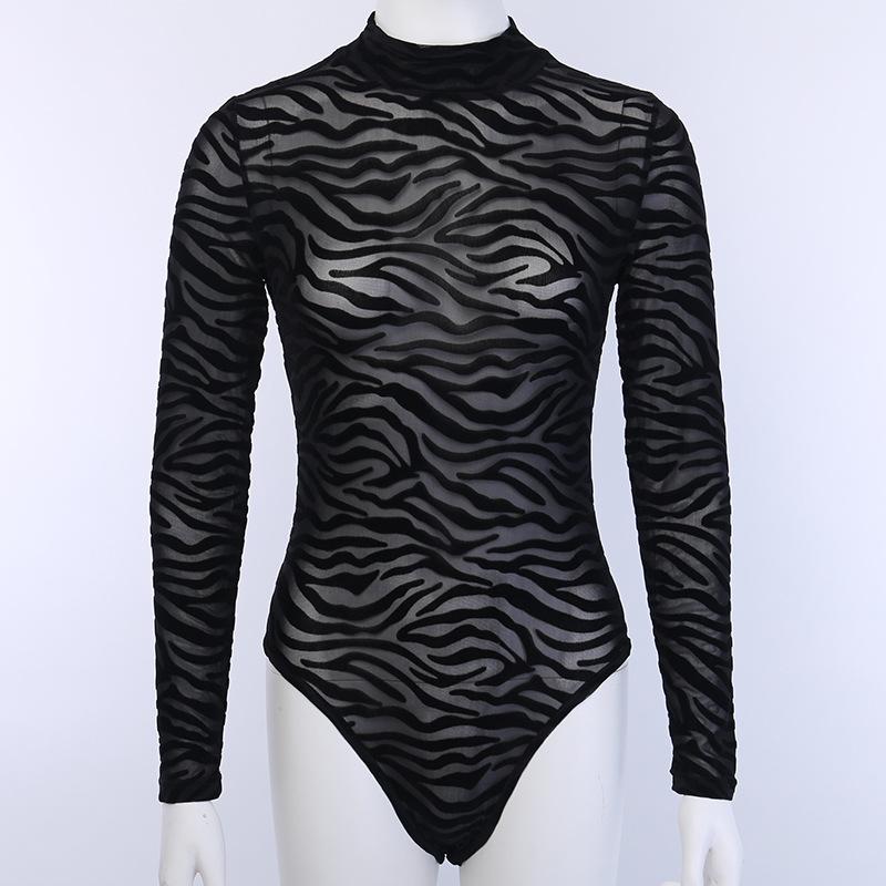 High neck long sleeve striped bodysuit