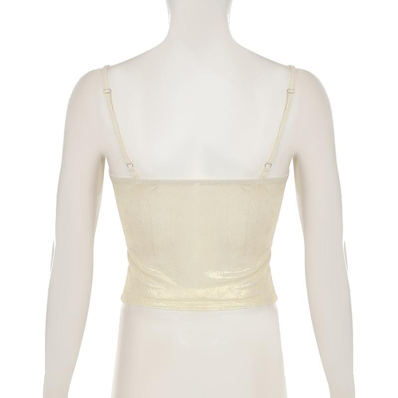 Metallic ruched backless cami top