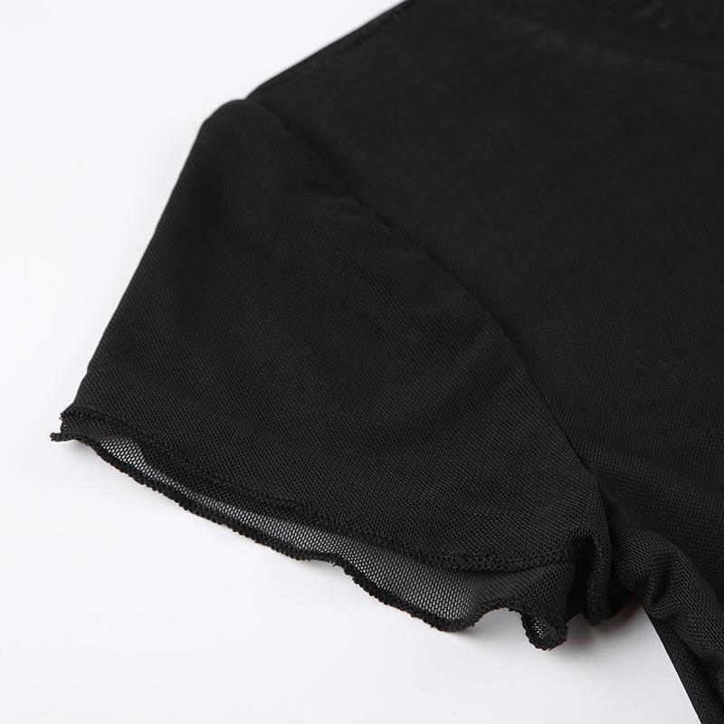 Short sleeve sheer mesh ruffle crop top