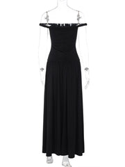 Letter print off shoulder ruched maxi dress