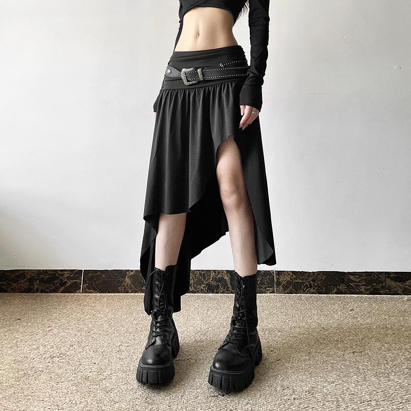 Ruched solid irregular midi skirt