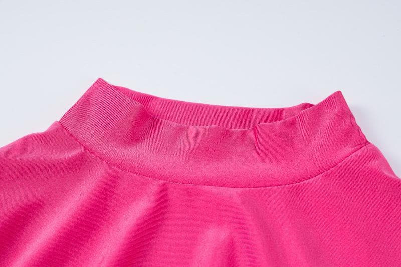 High neck long sleeve gloves solid mini dress  | red tango dress