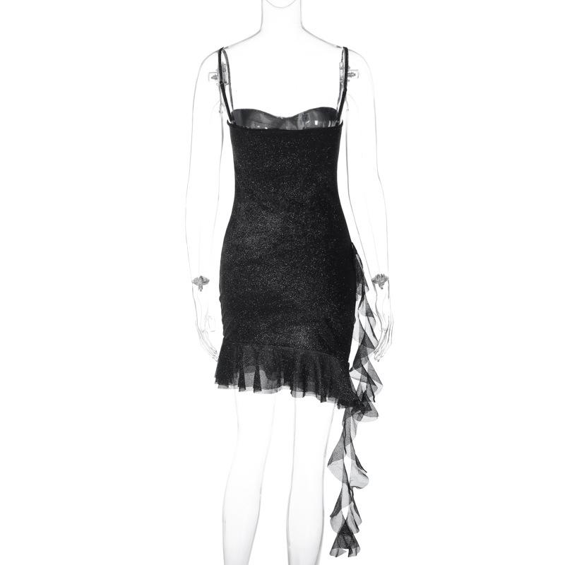 Sweetheart neck glitter ruffle cami mini dress