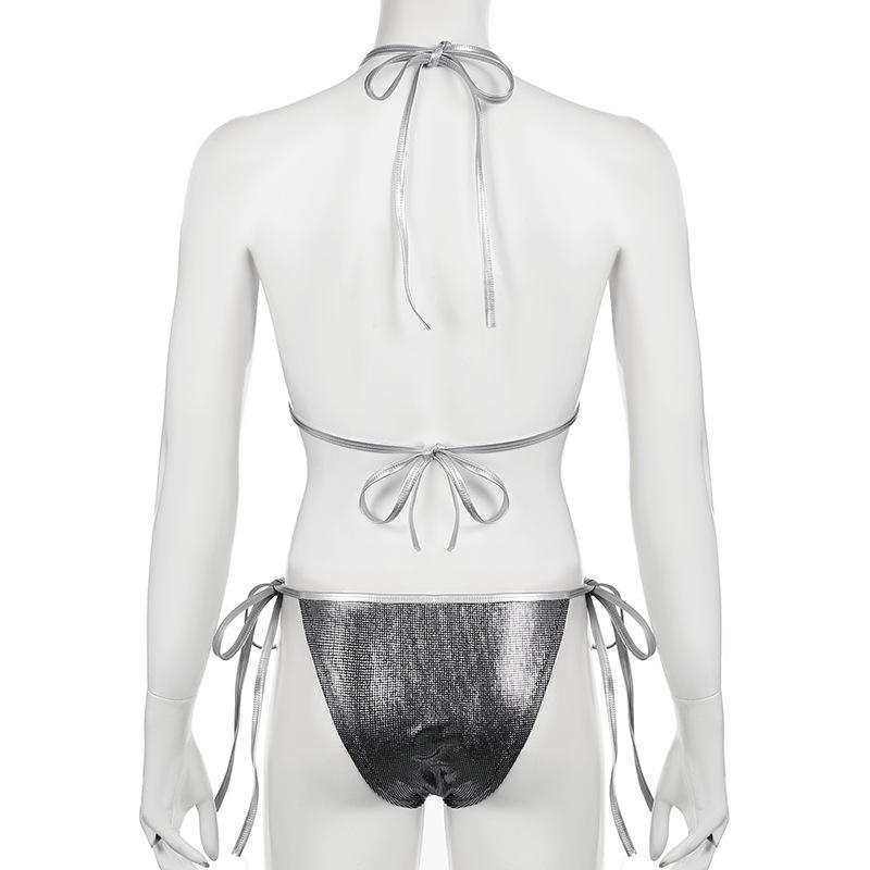 Halter polka dot metallic self tie pant set