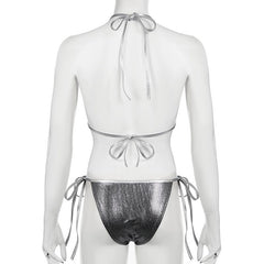Halter polka dot metallic self tie pant set