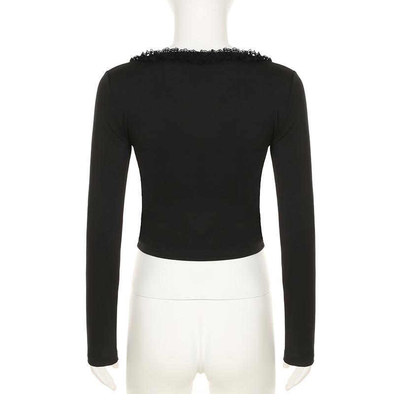 Long sleeve v neck ruffle button top